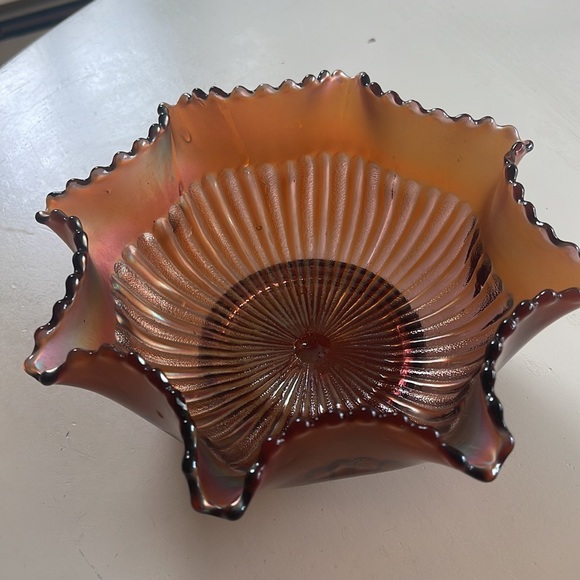 Antique Signed Northwood Stippled Rays Amethyst Carnival Glass Ruffled Bowl - Picture 3 of 10